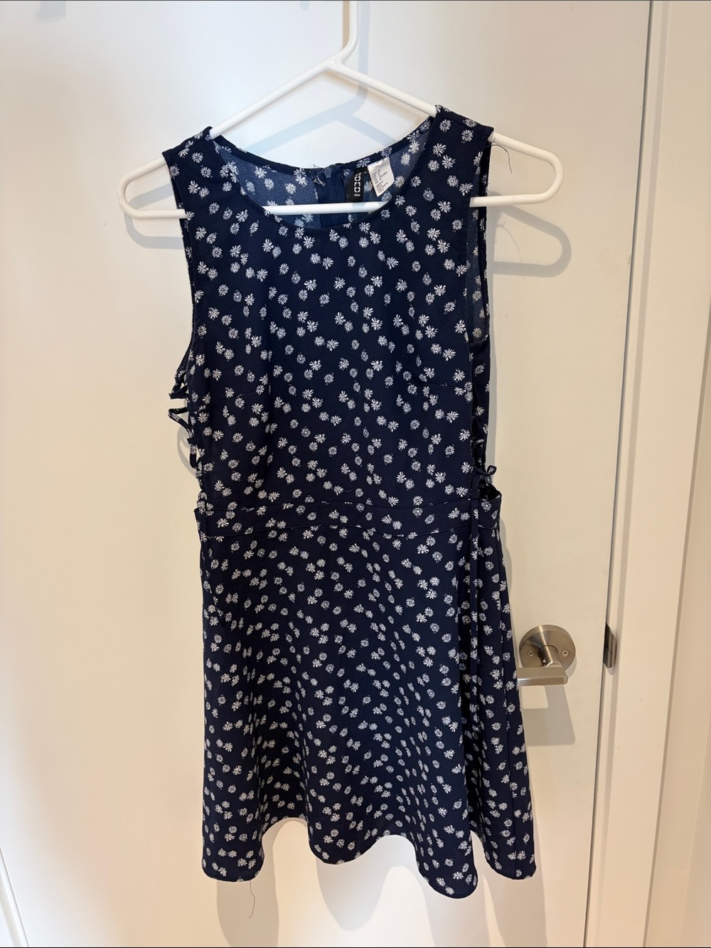 H&M Navy Blue Floral Side-Tie Dress